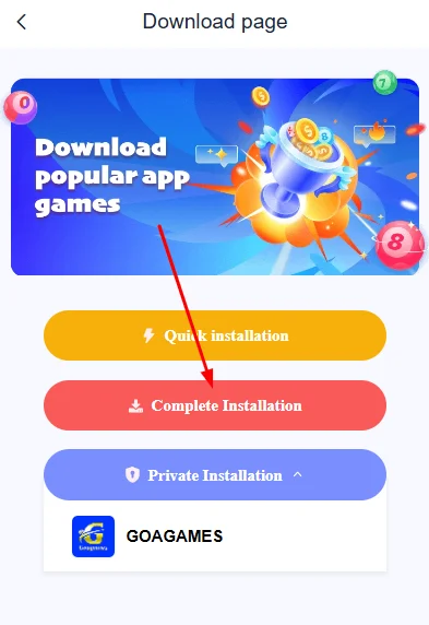 Click on complete installation